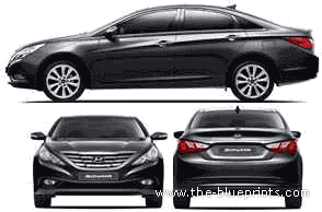Hyundai Sonata (2011) - Хендай - чертежи, габариты, рисунки автомобиля