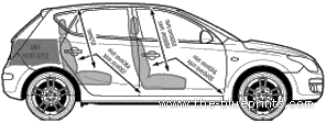 Hyundai i30 (2007) - Хендай - чертежи, габариты, рисунки автомобиля