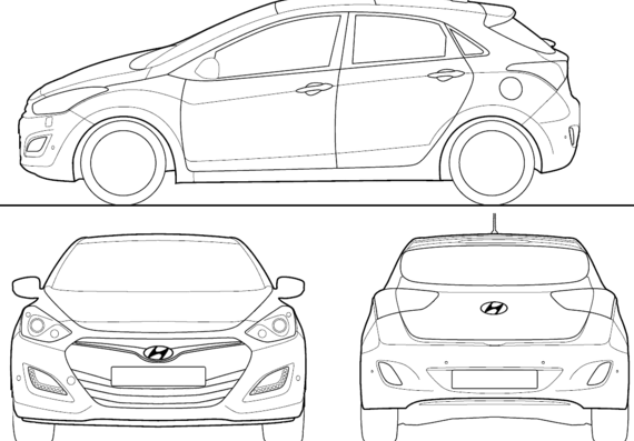 Hyundai i30 (2013) - Хендай - чертежи, габариты, рисунки автомобиля