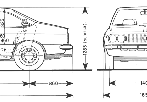 Lancia Beta Coupe - Лянча - чертежи, габариты, рисунки автомобиля