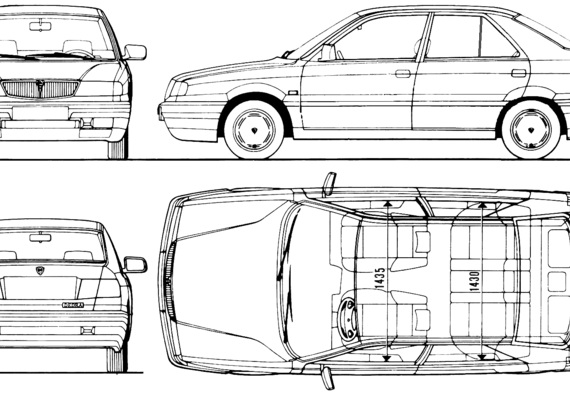 Lancia Dedra - Лянча - чертежи, габариты, рисунки автомобиля