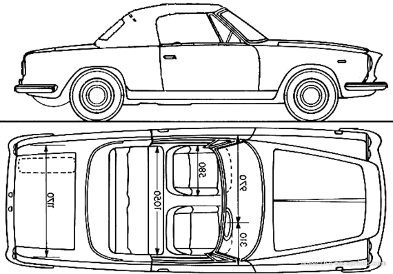 Lancia Flavia Convertible (1967) - Лянча - чертежи, габариты, рисунки автомобиля
