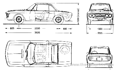 Lancia Fulvia Coupe Rallye 1.3 HF - Лянча - чертежи, габариты, рисунки автомобиля