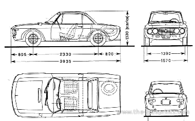 Lancia Fulvia Coupe Rallye 1.6 HF - Лянча - чертежи, габариты, рисунки автомобиля