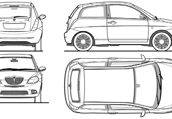 Lancia Ypsilon (2008) - Лянча - чертежи, габариты, рисунки автомобиля