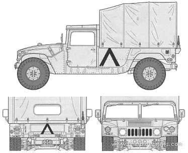 M998 Hummvee Cargo - Хаммер - чертежи, габариты, рисунки автомобиля