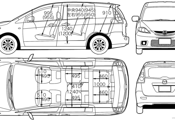 Mazda 5 Premacy (2006) - Мазда - чертежи, габариты, рисунки автомобиля