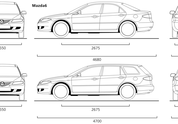 Mazda 6 - Мазда - чертежи, габариты, рисунки автомобиля