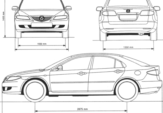 Mazda 626 - Мазда - чертежи, габариты, рисунки автомобиля