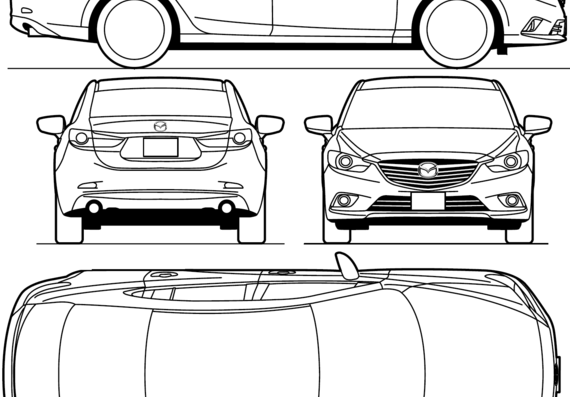 Mazda 6 (2013) - Мазда - чертежи, габариты, рисунки автомобиля