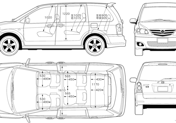 Mazda MPV (2006) - Мазда - чертежи, габариты, рисунки автомобиля