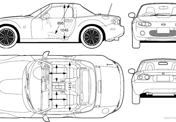 Mazda MX-5 Miata (2006) - Мазда - чертежи, габариты, рисунки автомобиля