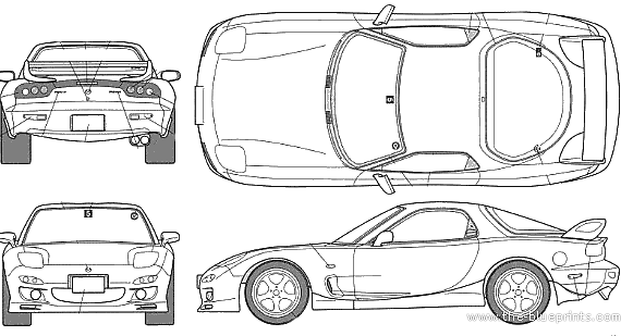 Mazda RX-7 FD3S - Мазда - чертежи, габариты, рисунки автомобиля