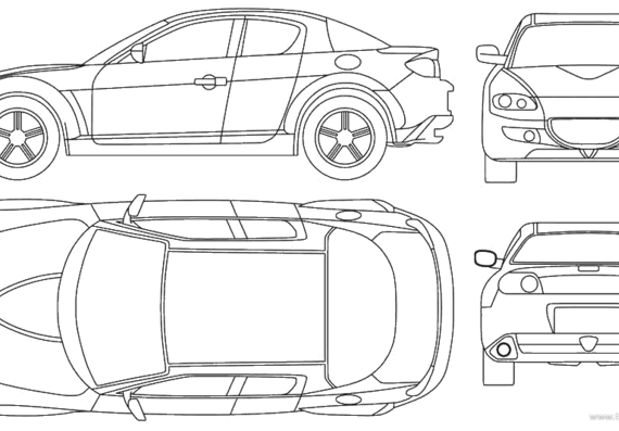 Mazda RX-8 (2004) - Мазда - чертежи, габариты, рисунки автомобиля