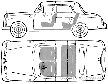Mercedes-Benz 180 (1959) - Мерседес Бенц - чертежи, габариты, рисунки автомобиля