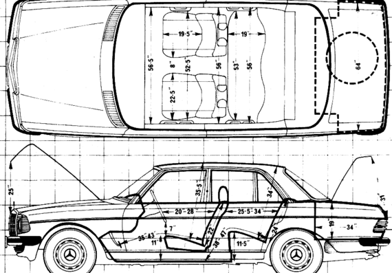 Mercedes-Benz 230E (1981) - Мерседес Бенц - чертежи, габариты, рисунки автомобиля
