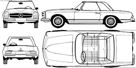 Mercedes-Benz 280 SL (1968) - Мерседес Бенц - чертежи, габариты, рисунки автомобиля