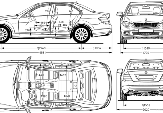 Mercedes-Benz C-Class (2007) - Мерседес Бенц - чертежи, габариты, рисунки автомобиля