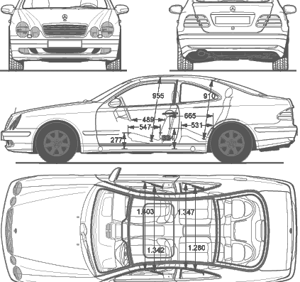Mercedes-Benz CLK - Мерседес Бенц - чертежи, габариты, рисунки автомобиля