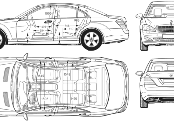 Mercedes-Benz S-Class (2006) - Мерседес Бенц - чертежи, габариты, рисунки автомобиля