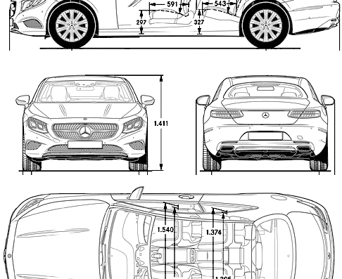 Mercedes-Benz S-Class Coupe (2014) - Мерседес Бенц - чертежи, габариты, рисунки автомобиля
