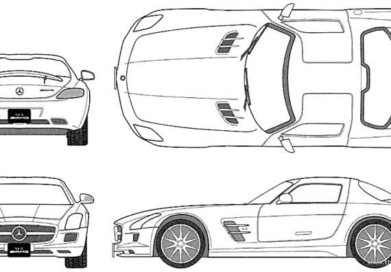 Mercedes-Benz SLS AMG (2010) - Мерседес Бенц - чертежи, габариты, рисунки автомобиля