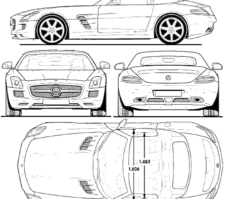 Mercedes-Benz SLS AMG Roadster (2011) - Мерседес Бенц - чертежи, габариты, рисунки автомобиля