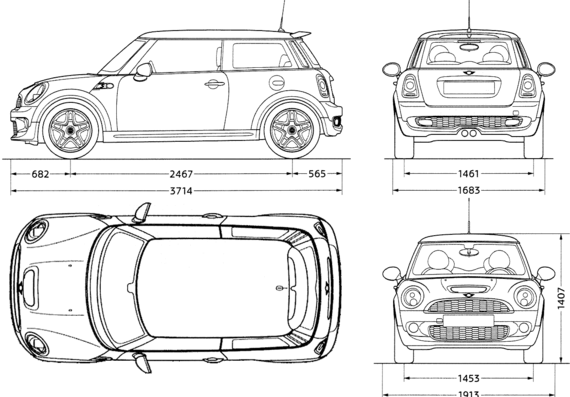 Mini Cooper S (2007) - Мини - чертежи, габариты, рисунки автомобиля