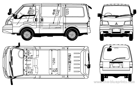 Mitsubishi Delica Van (2005) - Митцубиси - чертежи, габариты, рисунки автомобиля