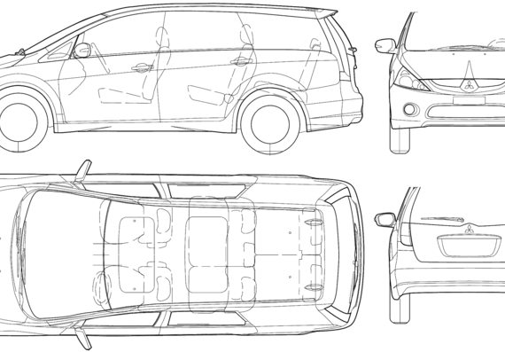 Mitsubishi Grandis (2005) - Митцубиси - чертежи, габариты, рисунки автомобиля