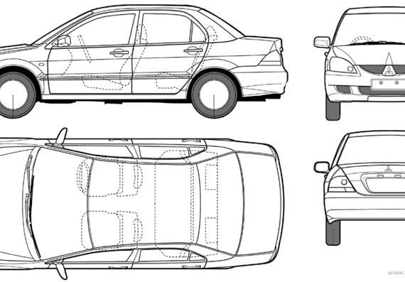 Mitsubishi Lancer ES (2005) - Митцубиси - чертежи, габариты, рисунки автомобиля