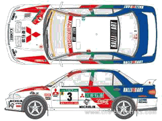 Mitsubishi Lancer EVO WRC (1993) - Митцубиси - чертежи, габариты, рисунки автомобиля