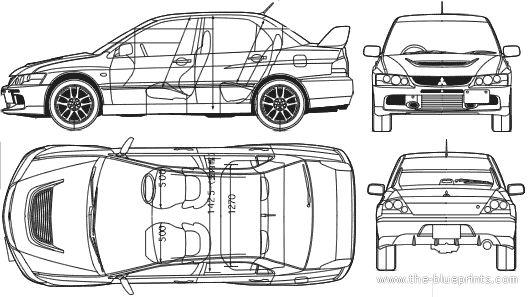 Mitsubishi Lancer Evolution IX (2006) - Митцубиси - чертежи, габариты, рисунки автомобиля