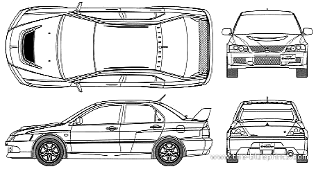 Mitsubishi Lancer Evolution IX GT - Митцубиси - чертежи, габариты, рисунки автомобиля
