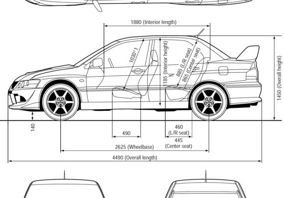 Mitsubishi Lancer Evolution VIII - Митцубиси - чертежи, габариты, рисунки автомобиля