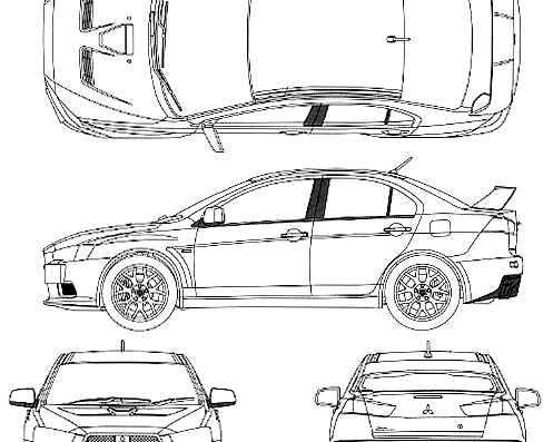 Mitsubishi Lancer Evolution X (2008) - Митцубиси - чертежи, габариты, рисунки автомобиля