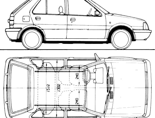 Nissan Micra K10 5-Door (1990) - Ниссан - чертежи, габариты, рисунки автомобиля