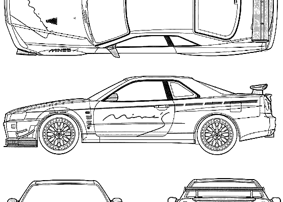 Nissan Skyline GT-R R34 - Ниссан - чертежи, габариты, рисунки автомобиля