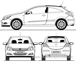 Opel Astra GTC (2010) - Опель - чертежи, габариты, рисунки автомобиля