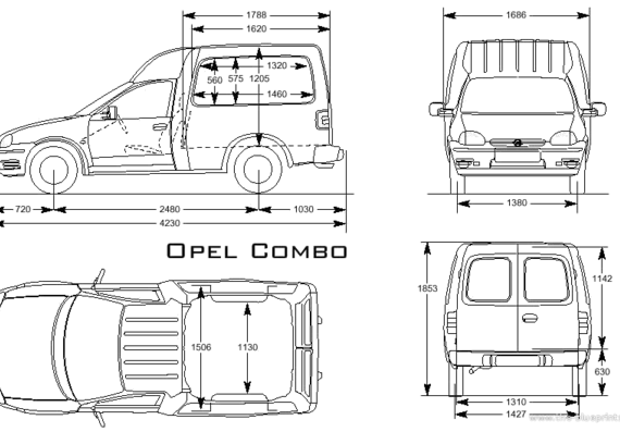 Opel Combo - Опель - чертежи, габариты, рисунки автомобиля