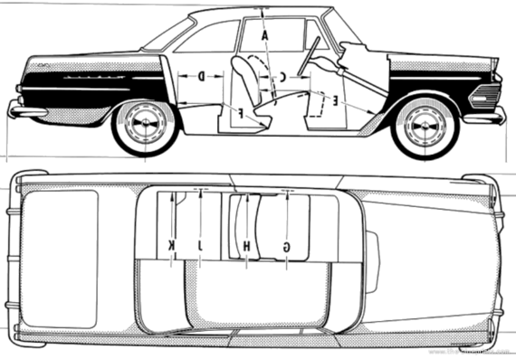 Opel Rekord P2 Coupe (1962) - Опель - чертежи, габариты, рисунки автомобиля