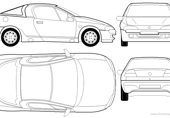 Opel Tigra (1998) - Опель - чертежи, габариты, рисунки автомобиля