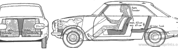 Peugeot 204 Coupe (1967) - Пежо - чертежи, габариты, рисунки автомобиля