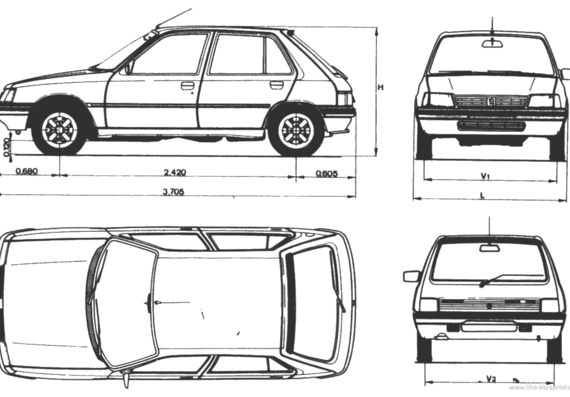 Peugeot 205 5-Door - Пежо - чертежи, габариты, рисунки автомобиля