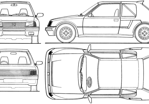 Peugeot 205 T16 (1985) - Пежо - чертежи, габариты, рисунки автомобиля