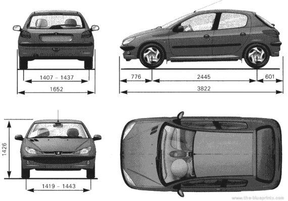 Peugeot 206 - Пежо - чертежи, габариты, рисунки автомобиля