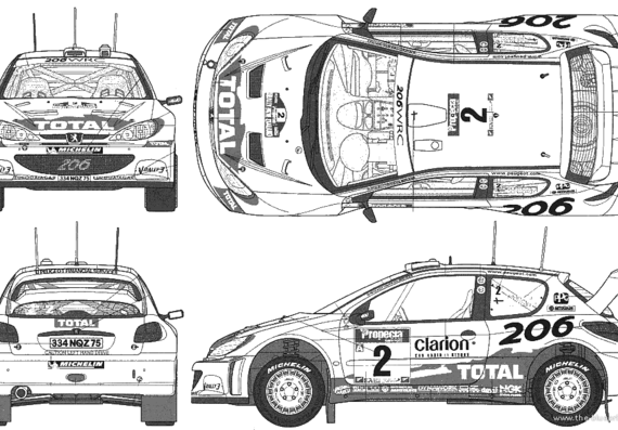 Peugeot 206 WRC (2002) - Пежо - чертежи, габариты, рисунки автомобиля
