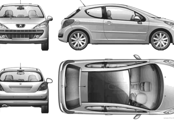 Peugeot 207 3-Door (2007) - Пежо - чертежи, габариты, рисунки автомобиля