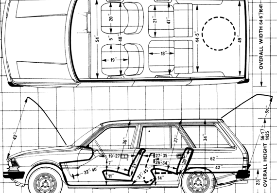 Peugeot 305 1.5 GLS Break (1980) - Пежо - чертежи, габариты, рисунки автомобиля