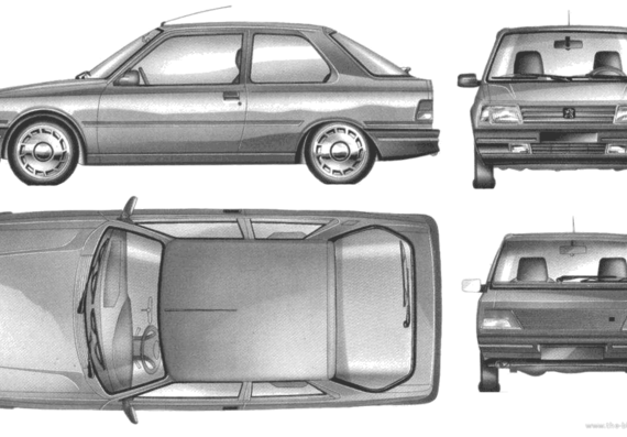 Peugeot 309 3-Door - Пежо - чертежи, габариты, рисунки автомобиля